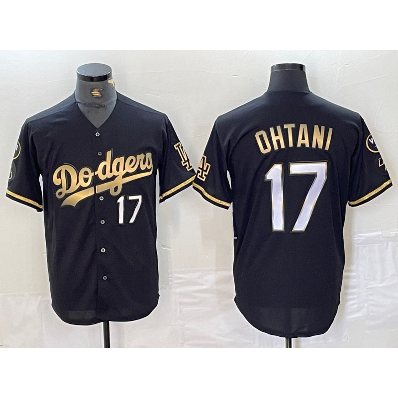 Los Angeles Dodgers #17 Shohei Ohtani Number Black Gold CONTON Fashion Stitched Cool Base Limited Jersey