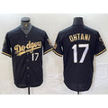 Los Angeles Dodgers #17 Shohei Ohtani Number Black Gold CONTON Fashion Stitched Cool Base Limited Jersey