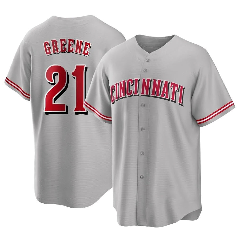 Cincinnati Reds #21 Hunter Greene Player Gray CONTON Home Game Stitched Jerseys