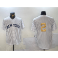 New York Yankees #2 Derek Jeter White CONTON Pinstripe Without Name Fashion Cool Base Jersey 2