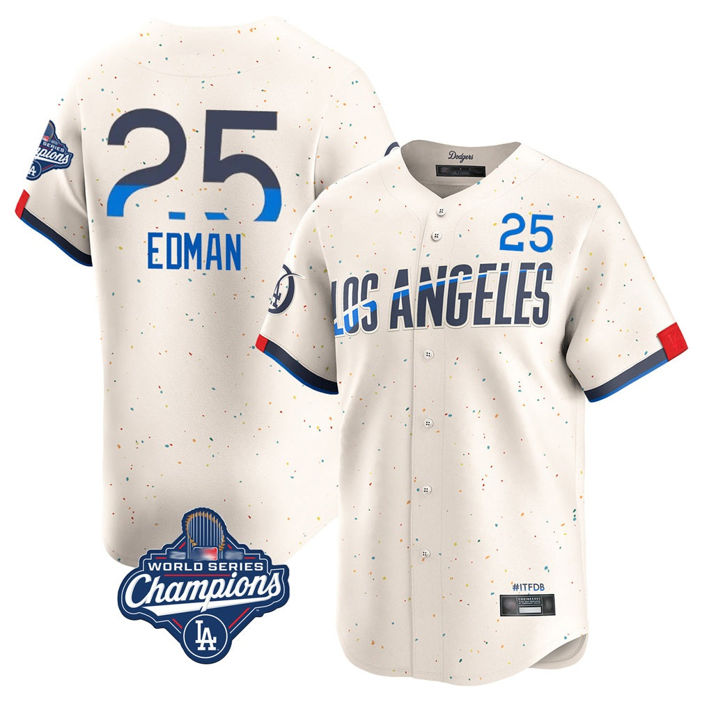 Los Angeles Dodgers #25 Tommy Edman Player Cream CONTON World Series Meet City Connect Limited Home Stitched Jerseys