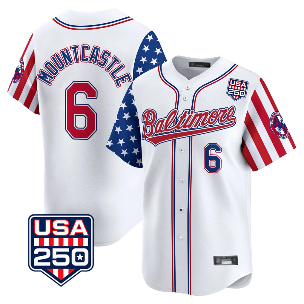 Baltimore Orioles #6 Ryan Mountcastle Player White CONTON USA 250 Independence Day Vapor Premier Limited Home Game Stitched Jerseys