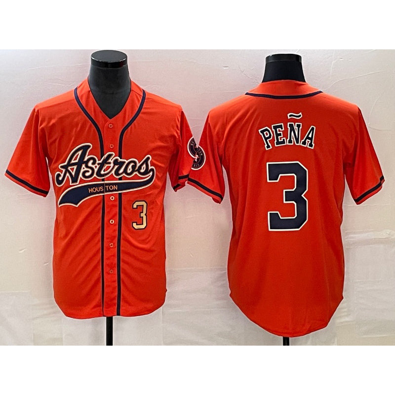 Houston Astros #3 Jeremy Pena Number Orange CONTON With Patch Cool Base Stitched Jersey