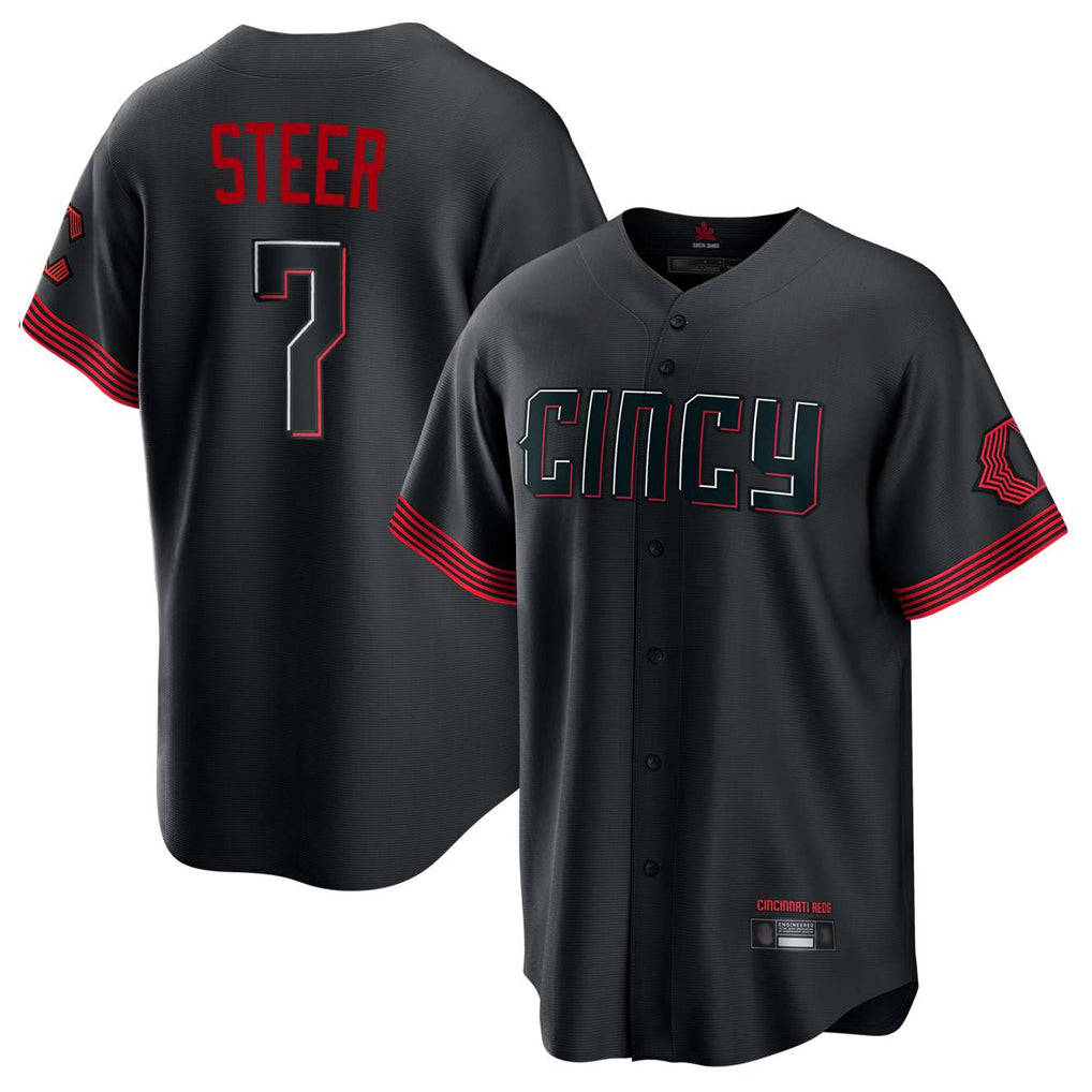 Cincinnati Reds #7 Spencer Steer Player Black CONTON City Connect Home Game Stitched Jerseys