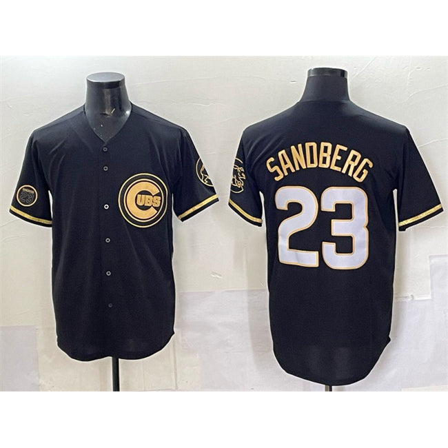 Chicago Cubs #23 Ryne Sandberg Black CONTON Gold 'Ryne Sandberg Tribute' Vapor Limited V2 Stitched Jersey
