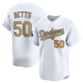 Los Angeles Dodgers #50 Mookie Betts White CONTON 2025 Gold Collection Limited Stitched Jersey