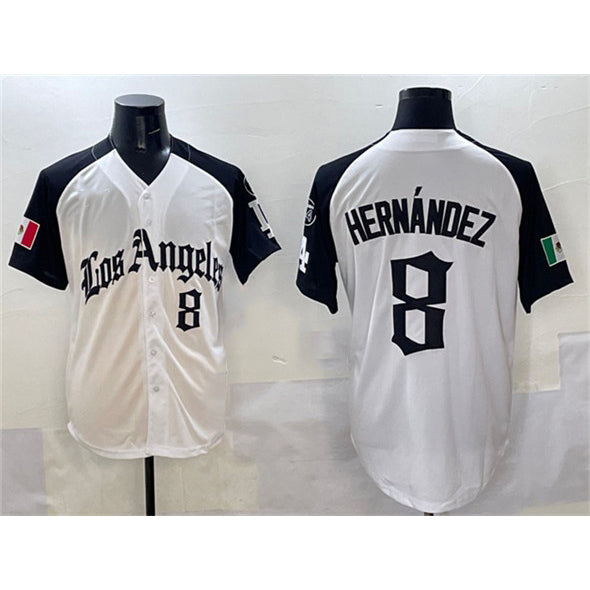 Los Angeles Dodgers #8 Enrique Hernandez White Black CONTON Mexico 2025 LA Gothic Style With Fernando Patch Vapor Premier Limited Stitched Jersey