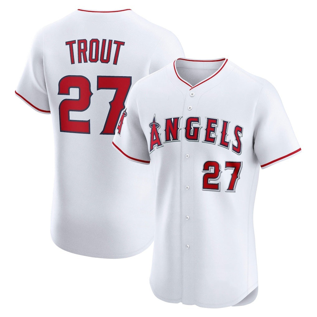 Los Angeles Angels #27 Mike Trout White CONTON Home Elite Player Jersey