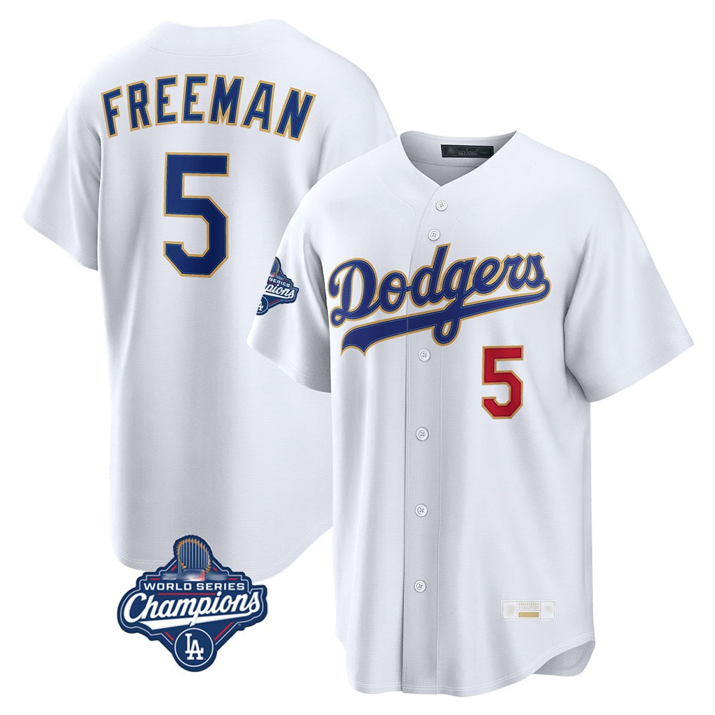 Los Angeles Dodgers #5 Freddie Freeman Player Gold White CONTON World Series Meet 2026 Collection Stadium Limited Stitched Jerseys