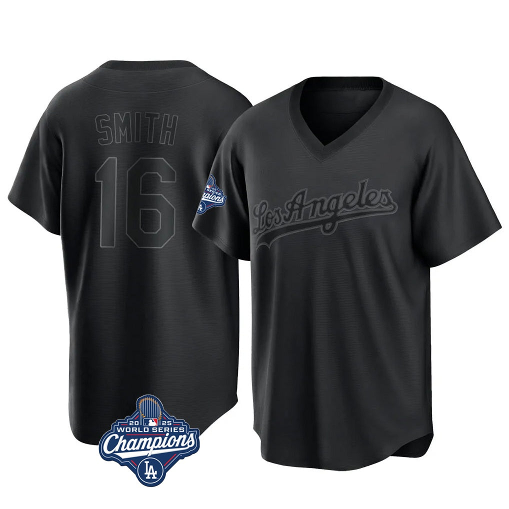 Los Angeles Dodgers #16 Will Smith Player Black CONTON World Series Meet Pitch Fashion T-shirt Stitched Jerseys