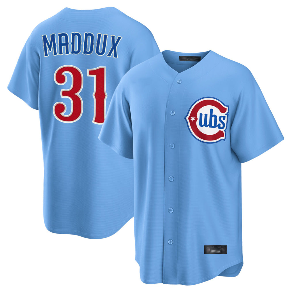 Chicago Cubs #31 Greg Maddux Player Light Blue CONTON Home Game Stitched Jerseys