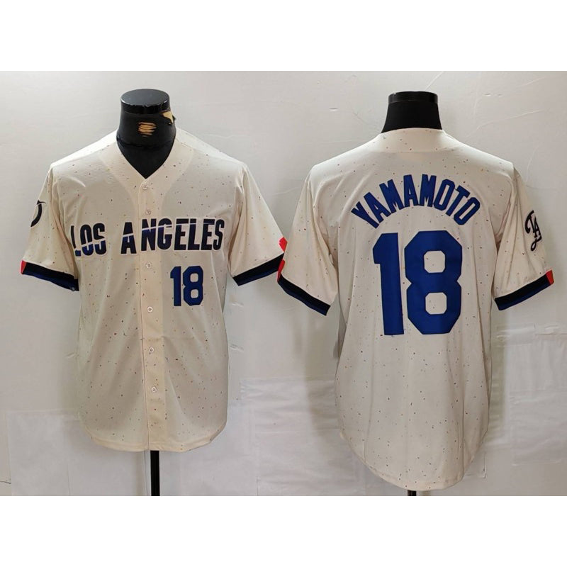 Los Angeles Dodgers #18 Yoshinobu Yamamoto Number Cream CONTON 2024 City Connect Limited Stitched Jersey 2