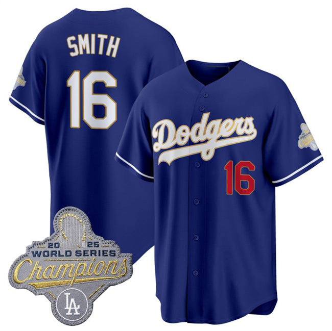 Los Angeles Dodgers #16 Will Smith Royal CONTON 2026 Alternate Gold Collection Stadium Stitched Jersey