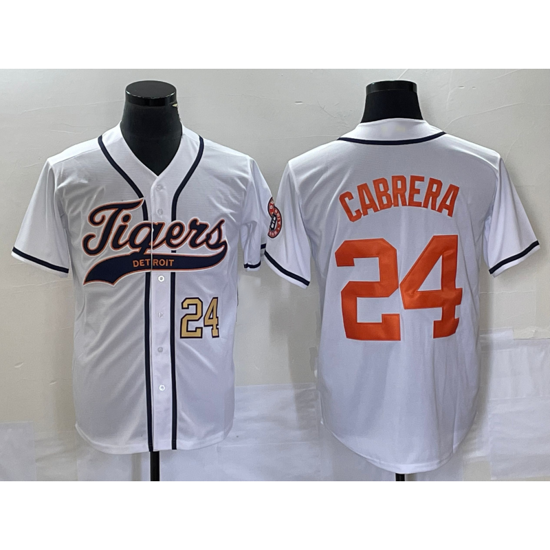 Detroit Tigers #24 Miguel Cabrera Number White CONTON Cool Base Stitched Jersey