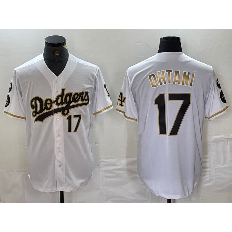 Los Angeles Dodgers #17 Shohei Ohtani Number White Gold CONTON Fashion Stitched Cool Base Limited Jersey