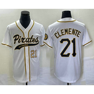 Pittsburgh Pirates #21 Roberto Clemente Number White CONTON Cool Base Stitched Jersey