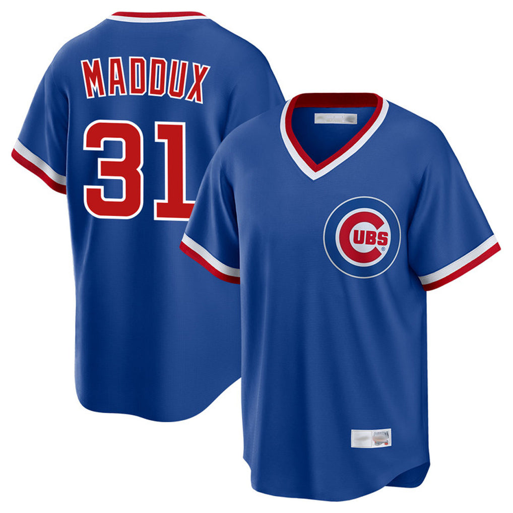 Chicago Cubs #31 Greg Maddux Player Royal CONTON T-shirt Cooperstown Collection Limited Stitched Jerseys