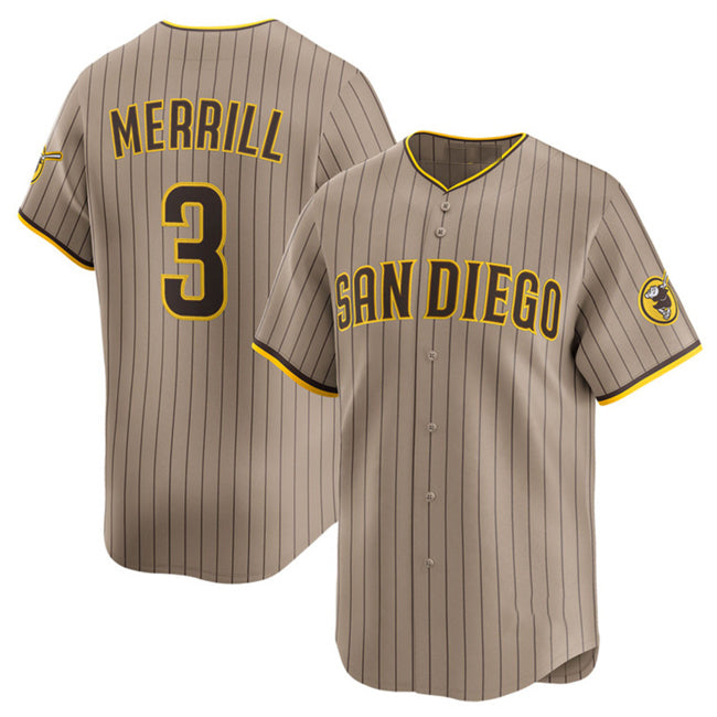 San Diego Padres #3 Jackson Merrill Tan CONTON 2024 Alternate Limited Stitched Jersey