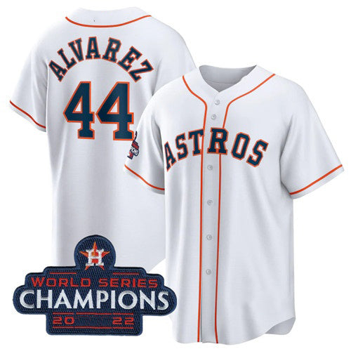 Houston Astros #44 Yordan Alvarez White CONTON 2022 World Series Champions Home Stitched Jersey