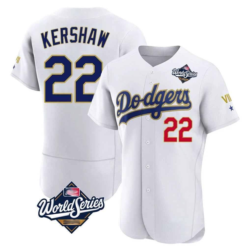 Los Angeles Dodgers #22 Clayton Kershaw Player Gold White CONTON World Series 2026 Collection Stadium Limited Elite Stitched Jerseys