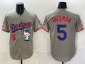 Los Angeles Dodgers #5 Freddie Freeman Grey CONTON Hello Kitty Night 2025 World Series Champions Patch Stitched Jersey