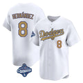 Los Angeles Dodgers #8 Enrique Hern¨¢ndez Player White Gold CONTON World Series Meet Collection Limited Home Stitched Jerseys