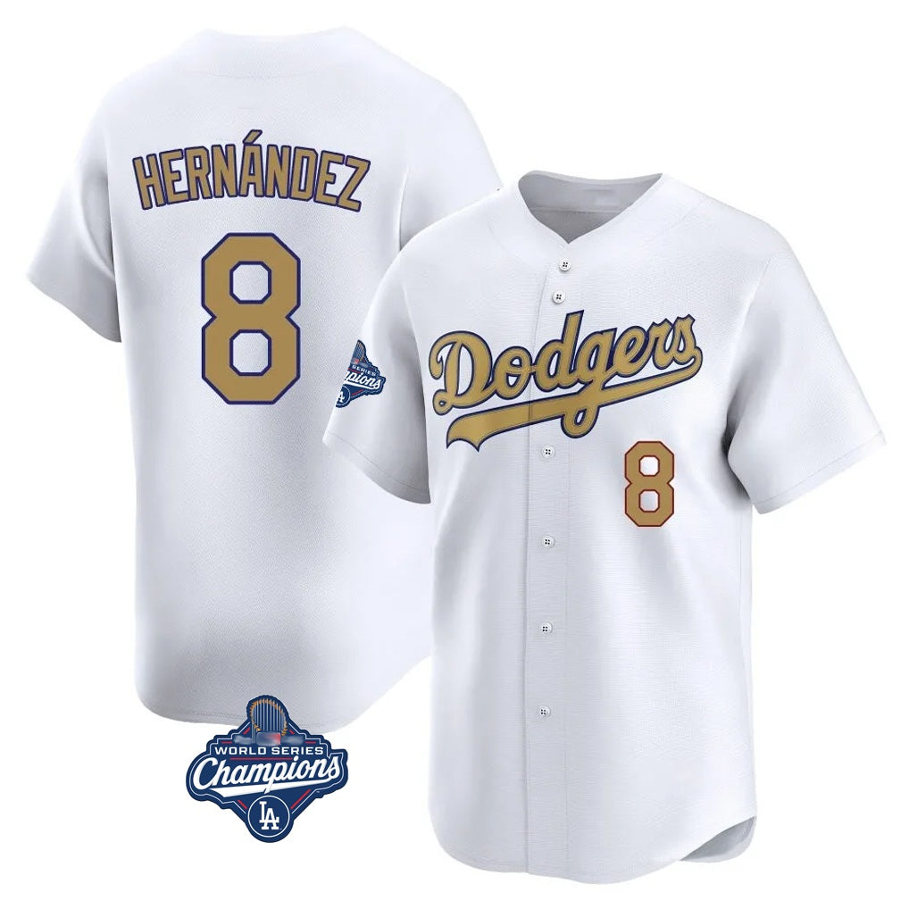 Los Angeles Dodgers #8 Enrique Hern¨¢ndez Player White Gold CONTON World Series Meet Collection Limited Home Stitched Jerseys