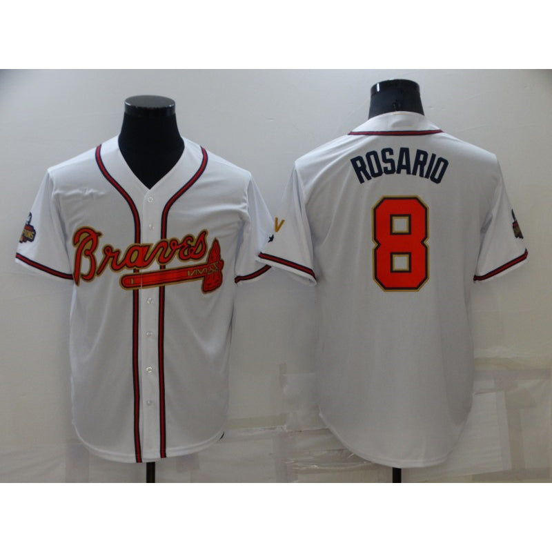Atlanta Braves #8 Eddie Rosario 2022 White Gold CONTON World Series Champions Program Cool Base Stitched Jersey