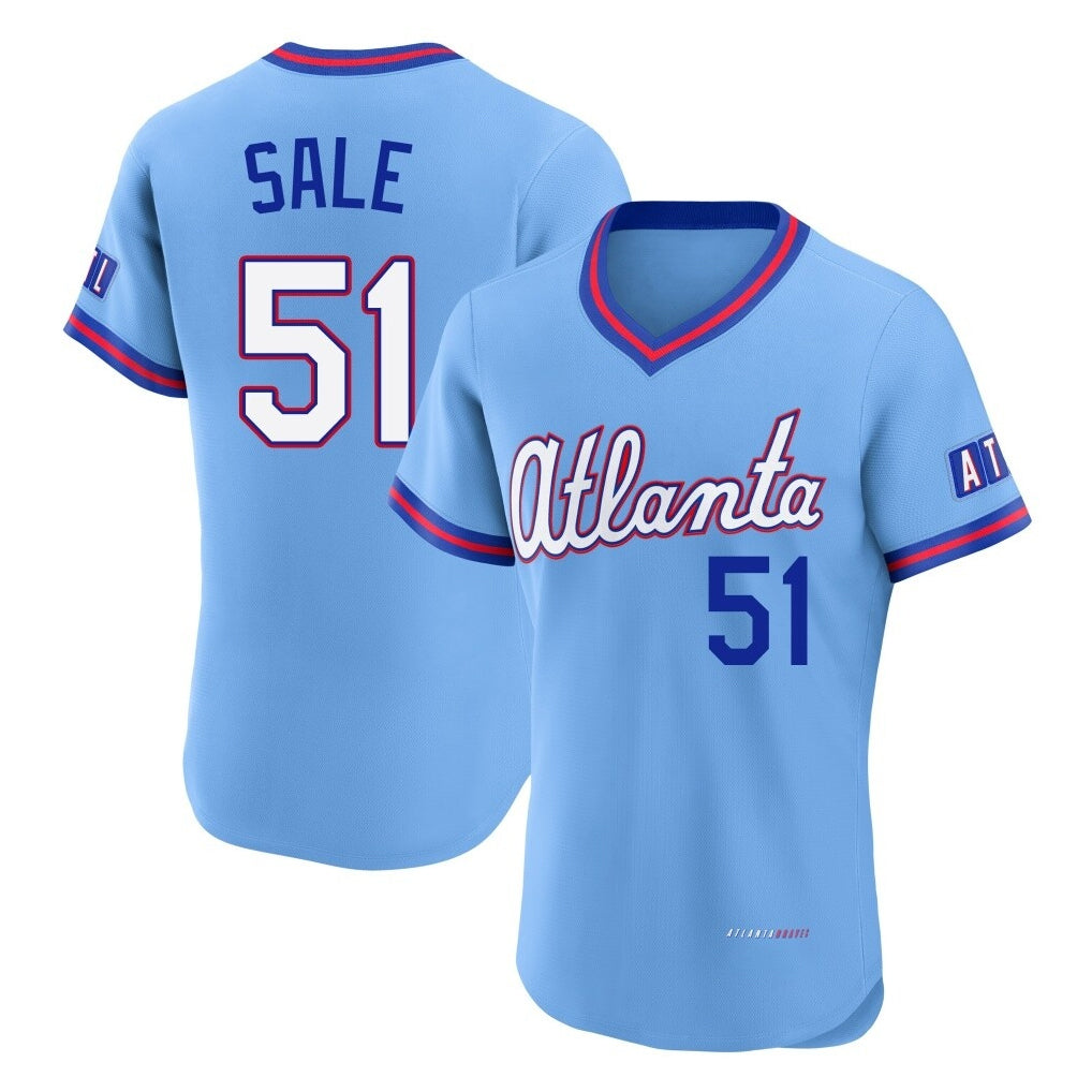 Atlanta Braves #51 Chris Sale Player Powder Blue CONTON 2026 City Connect T-shirt Limited Elite Home Game Stitched Jerseys