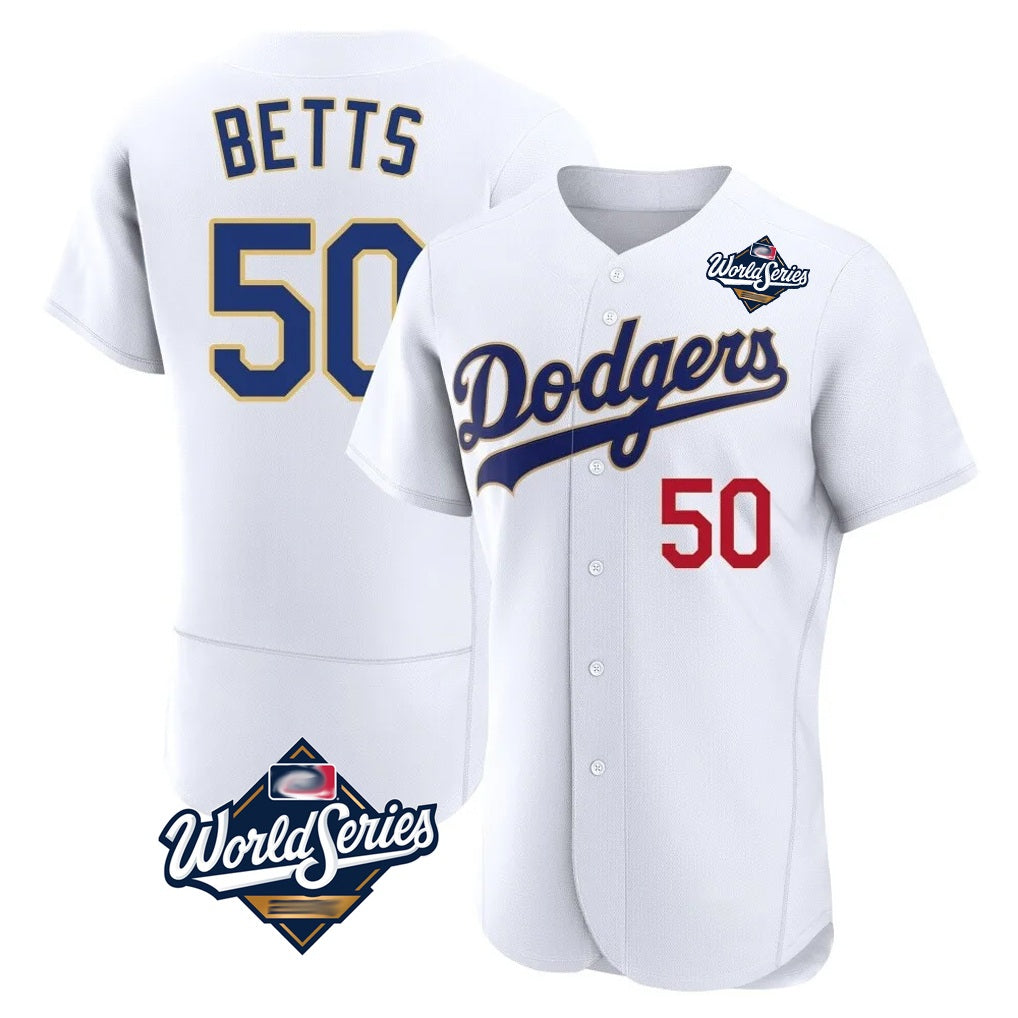Los Angeles Dodgers #50 Mookie Betts Player Gold White CONTON World Series 2026 Collection Stadium Limited Elite Stitched Jerseys