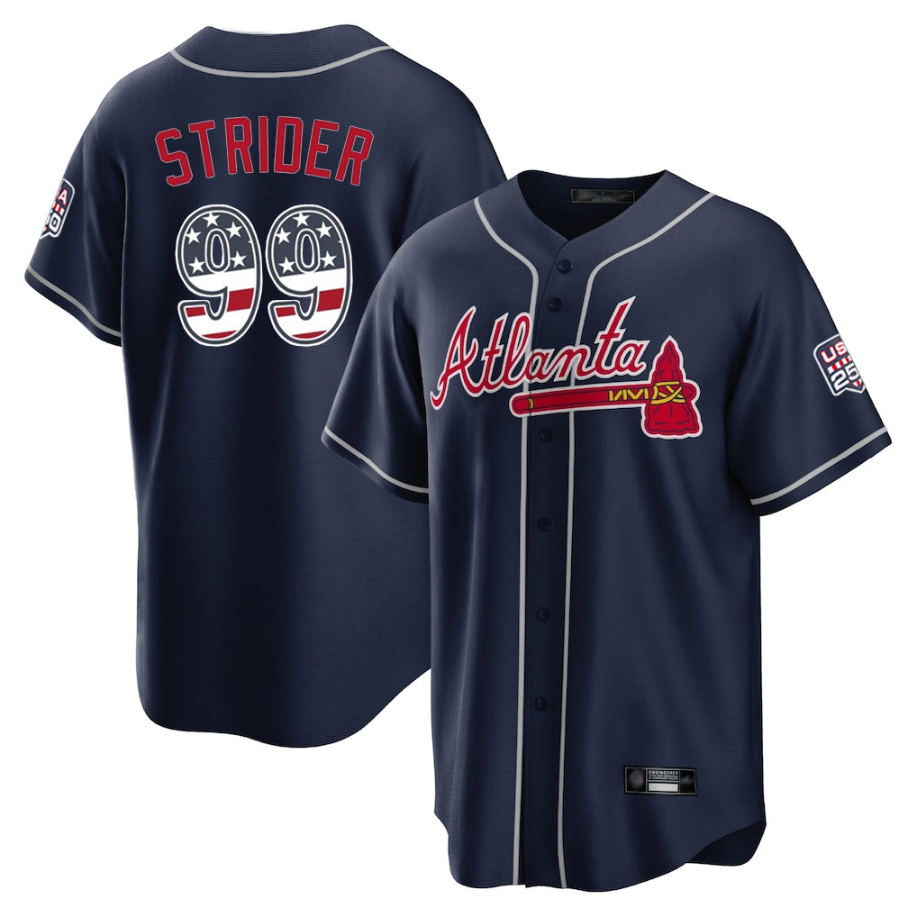Atlanta Braves #99 Spencer Strider Player Navy CONTON USA 250 Fourth Of July Limited Home Game Stitched Jerseys