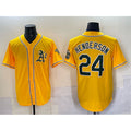 Oakland Athletics #24 Rickey Henderson Yellow CONTON With Patch Stitched Baseball Jersey