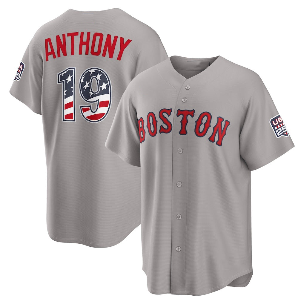 Boston Red Sox #19 Roman Anthony USA 250 Fourth of July Road Stadium Jersey - Gray CONTON