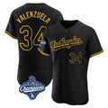 Los Angeles Dodgers #34 Fernando Valenzuela Player Black CONTON World Series Meet Snake Skin City Limited Elite Home Stitched Jerseys