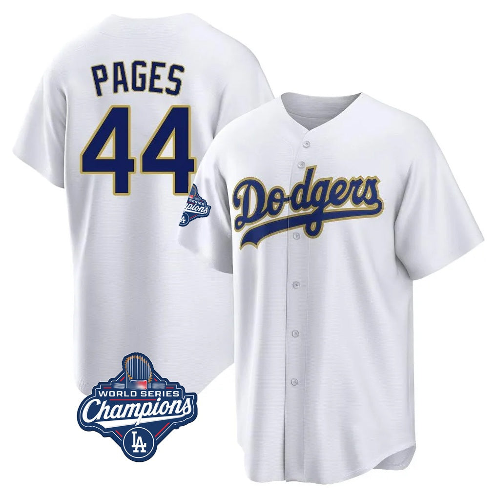 Los Angeles Dodgers #44 Andy Pages Player Gold White CONTON World Series Meet 2026 Collection Stadium Game Stitched Jerseys