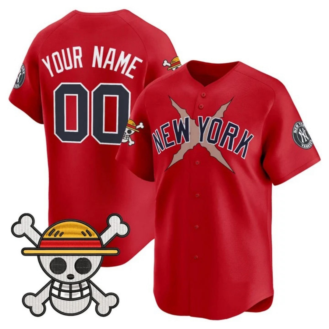 Custom New York Yankees x One Piece Red CONTON Vapor Premier Limited Jersey - Stitched