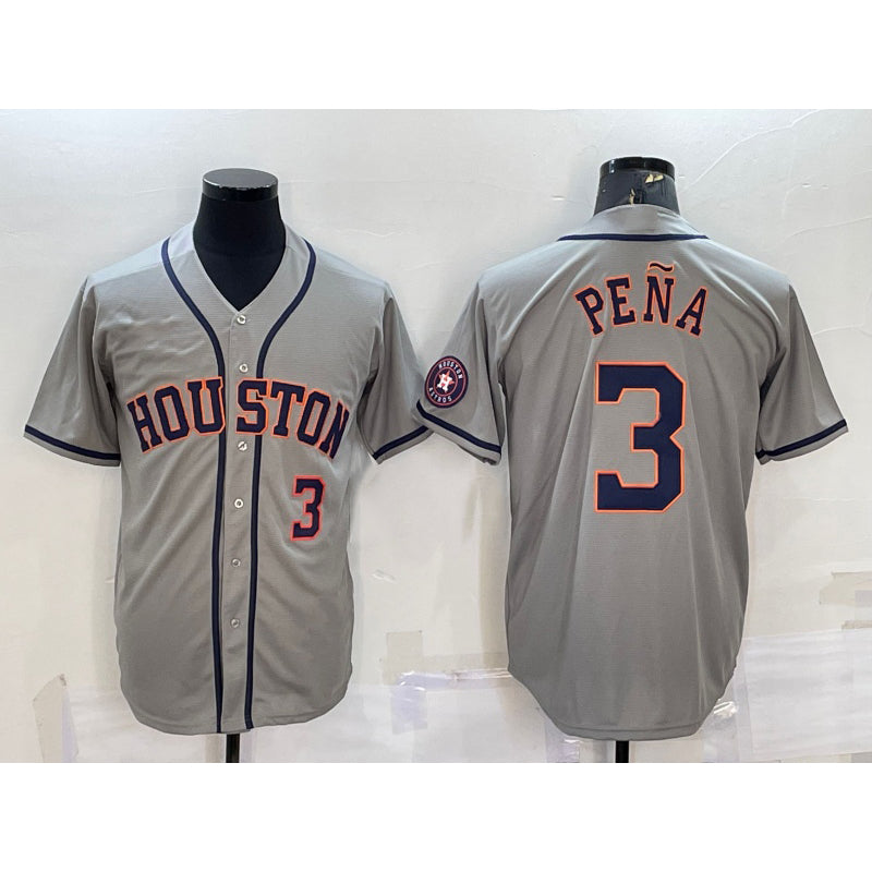 Houston Astros #3 Jeremy Pena Number Grey CONTON With Patch Stitched Cool Base Jersey