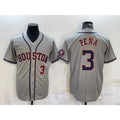 Houston Astros #3 Jeremy Pena Number Grey CONTON With Patch Stitched Cool Base Jersey