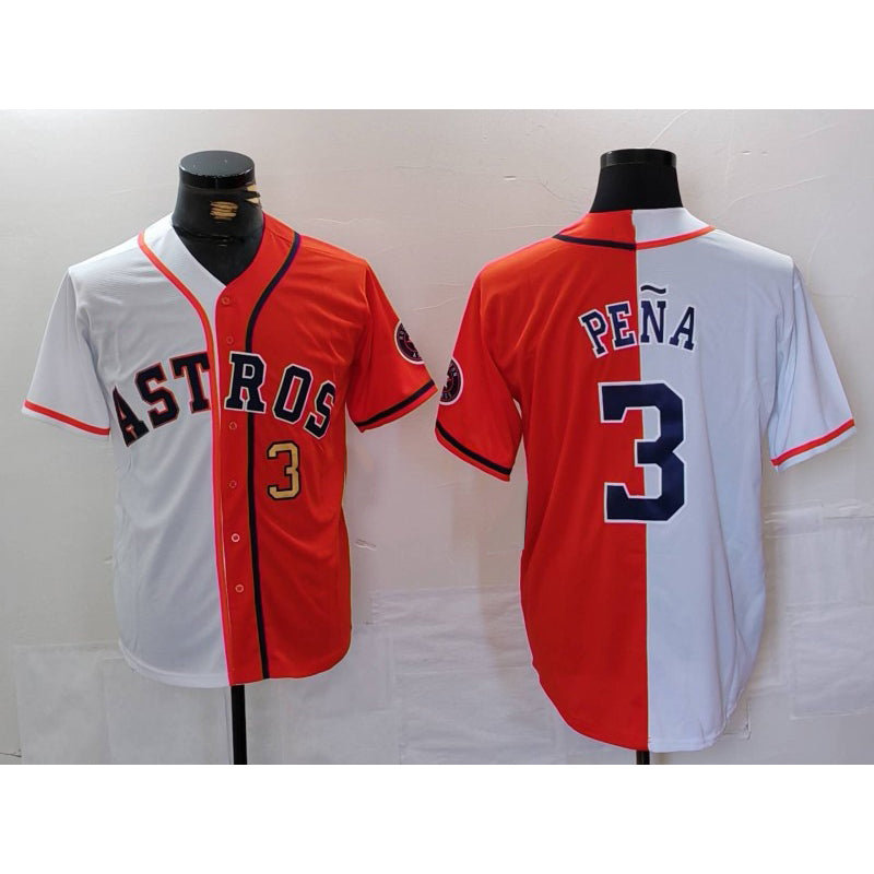 Houston Astros #3 Jeremy Pena Number White Orange CONTON Split Stitched Jersey