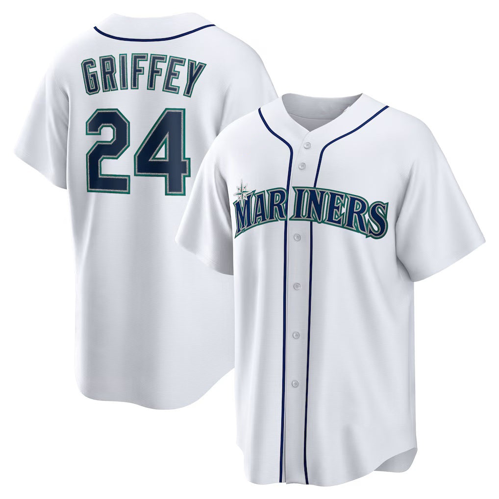 Seattle Mariners #24 Ken Griffey Jr. White CONTON Retired Player Replica Jersey