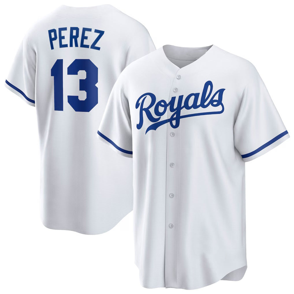 Kansas City Royals #13 Salvador Perez White CONTON Home Replica Player Jersey