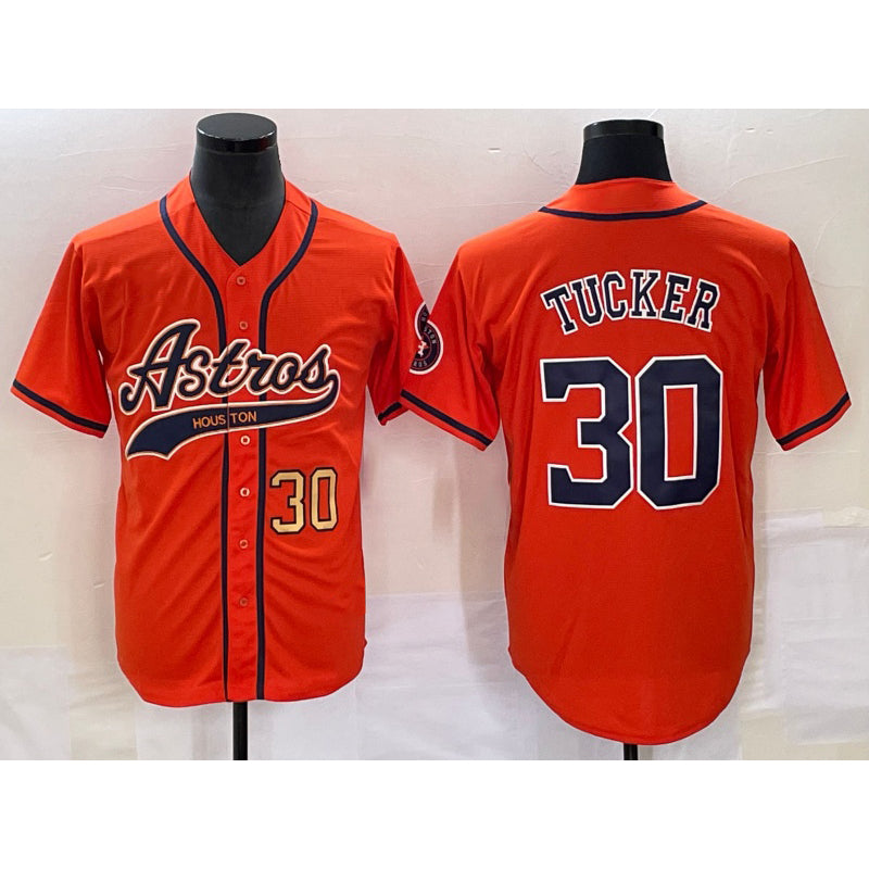 Houston Astros #30 Kyle Tucker Number Orange CONTON With Patch Cool Base Stitched Jersey