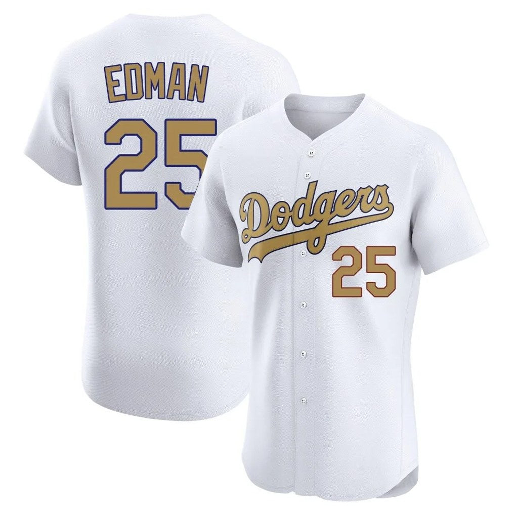 Los Angeles Dodgers #25 Tommy Edman Player White Gold CONTON Limited Elite Home Stitched Jerseys