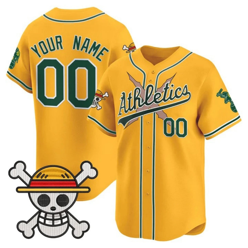 Custom Oakland Athletics x One Piece Gold CONTON Vapor Premier Limited Jersey - Stitched
