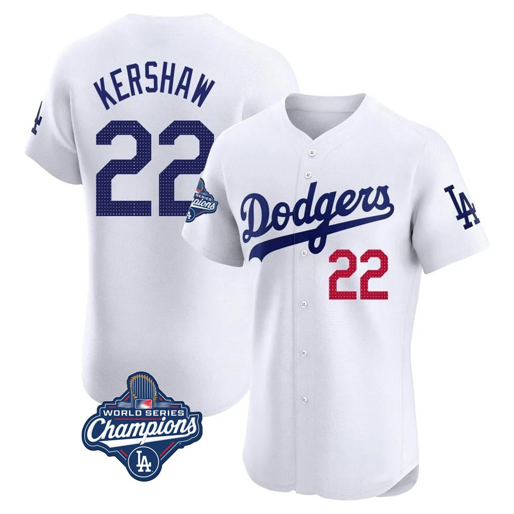 Los Angeles Dodgers #22 Clayton Kershaw Player White CONTON World Series Meet Limited Elite Stitched Jerseys