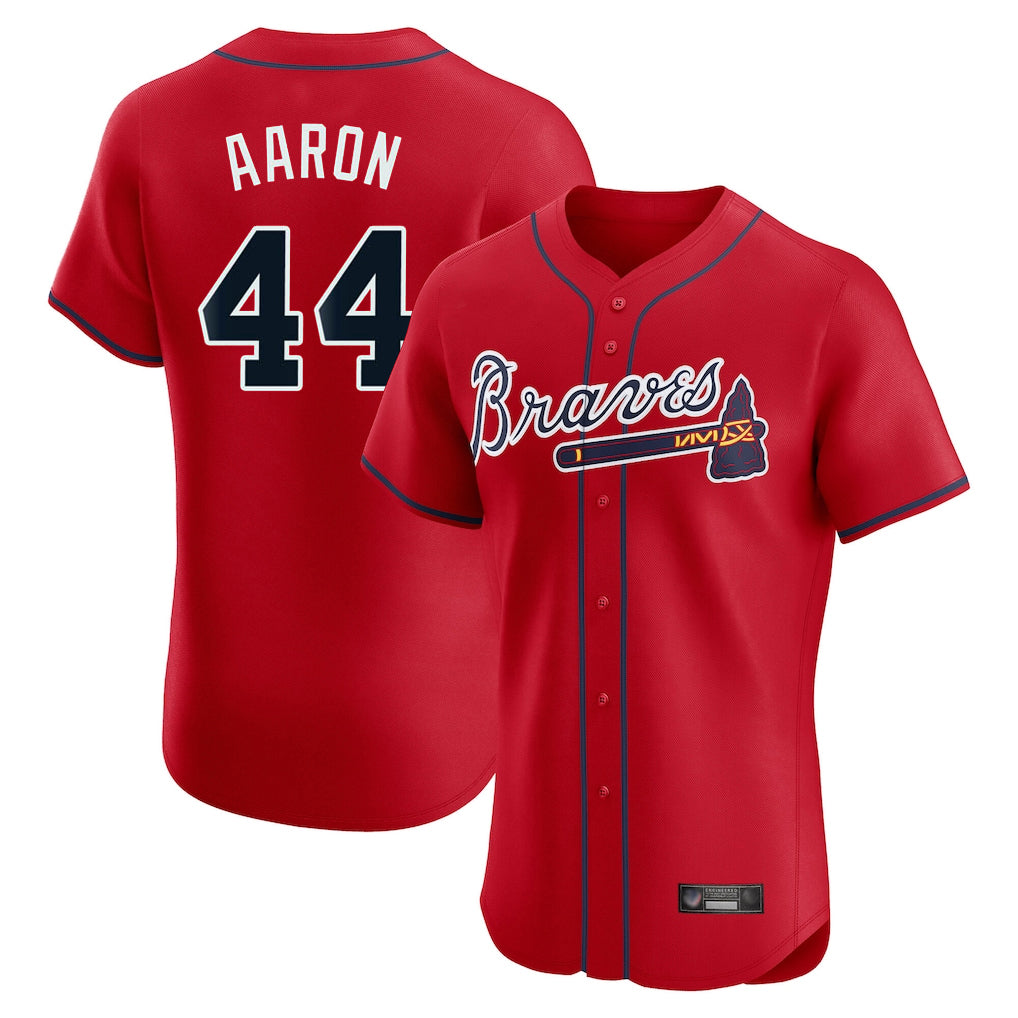 Atlanta Braves #44 Hank Aaron Player Red CONTON Limited Elite Home Game Stitched Jerseys
