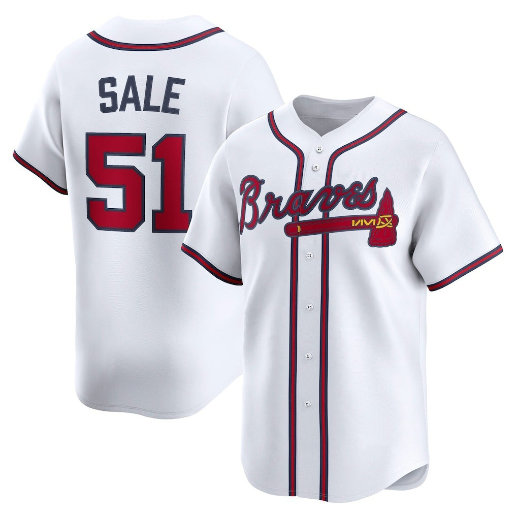 Atlanta Braves #51 Chris Sale White CONTON Home Limited Player Jersey