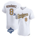 Los Angeles Dodgers #8 Enrique Hern¨¢ndez Player White Gold CONTON World Series Meet Limited Elite Home Stitched Jerseys