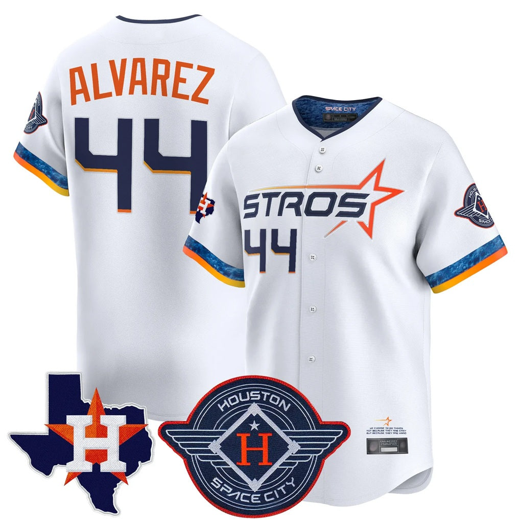 Houston Astros #44 Yordan Alvarez Player White CONTON City Connect Texas Patch Vapor Premier Limited Home Stitched Jerseys