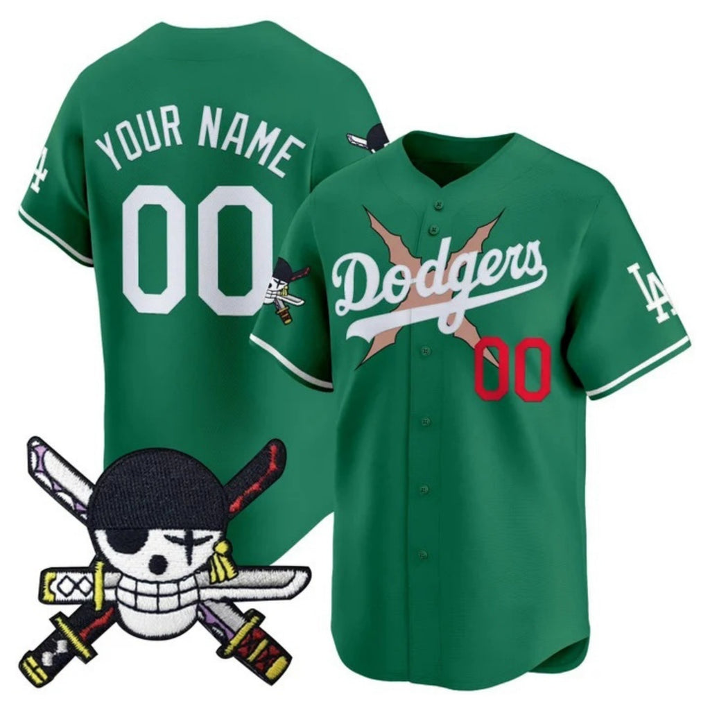 Custom Los Angeles Dodgers x One Piece Green CONTON Zoro Patch Vapor Premier Limited Jersey - Stitched